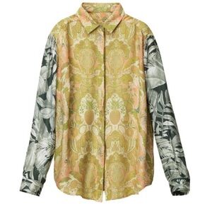 H&M Silk Multicolor Long Sleeve Button-Up Shirt Paisley Mixed Print NWT Size 6